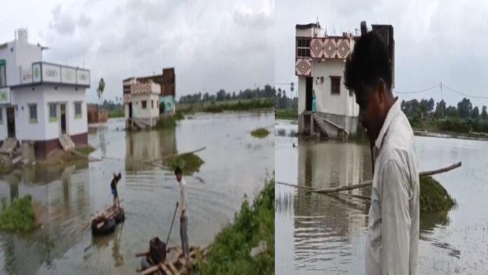 बिहार में बारिश से लोगों का हाल बेहाल, न्यू अंसार नगर मोहल्ला जलमग्न, जुगाड़ नाव बना शहर
