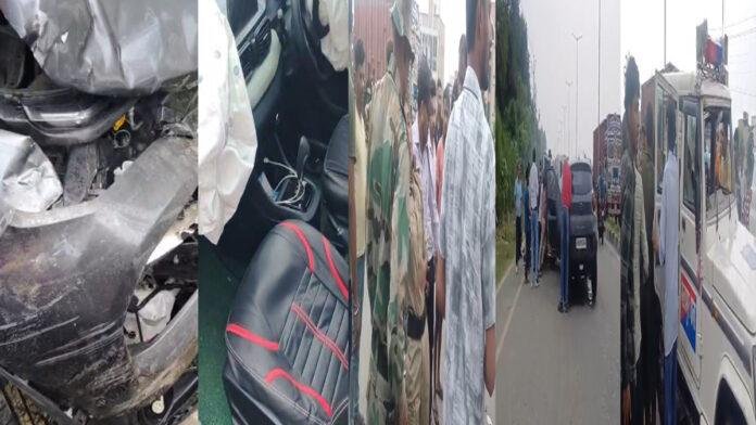 पुलिस वाहन और कार में हुई जोरदार टक्कर, 3 महिला पुलिसकर्मी सहित 4 घायल