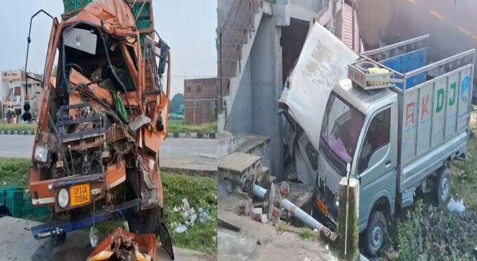 स्टीयरिंग हुआ फेल घर में जा घुसी ट्रक, चालक हुआ घायल