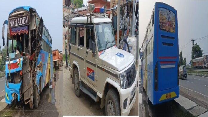 दुर्गावती में बस और ट्रक में जोरदार भिड़ंत, एक की मौत, 10 घायल