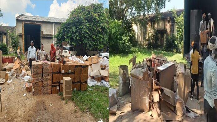 उत्तर प्रदेश बॉर्डर पर शराब लदा कंटेनर हुआ जब्त, चुनाव व त्योहार में खपाने की थी तैयारी