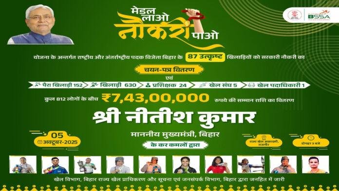 बिहार के खिलाड़ियों को सरकारी नौकरी और खेल सम्मान राशि का बड़ा तोहफा