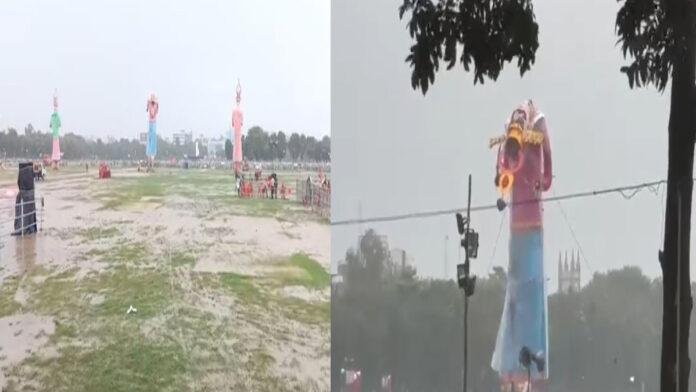 राजधानी सहित बिहार के कई जिलों में भारी बारिश, पटना में रावण के पुतले का सिर टूटा