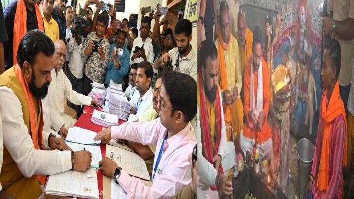 नामांकन से पहले मंदिर में की पूजा, भाजपा के सम्राट ने तारापुर से दाखिल किया पर्चा