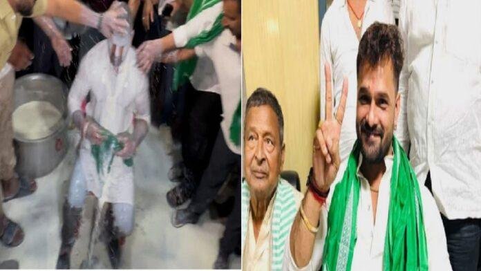 छपरा राजद समर्थकों ने खेसारी को दूध से नहलाया, सिक्कों से तौल कर किया स्वागत, बोले -  ये नाचने वाला देगा भाजपा को पटखनी छपरा राजद समर्थकों ने खेसारी को दूध से नहलाया, सिक्कों से तौल कर किया स्वागत, बोले - ये नाचने वाला देगा भाजपा को पटखनी