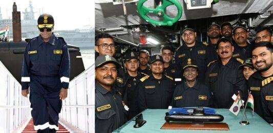 Droupadi Murmu takes a ride on INS Vaghsheer