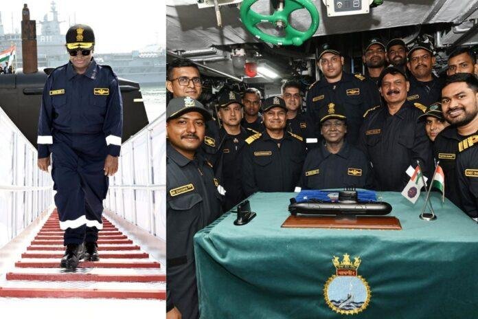 Droupadi Murmu takes a ride on INS Vaghsheer