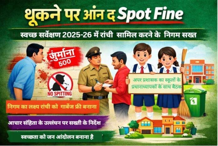 On the Spot Fine: थूकने पर ऑन द Spot Fine, स्वच्छ सर्वेक्षण 2025-26 में रांची को टॉप रैंक दिलाने के लिए निगम सख्त