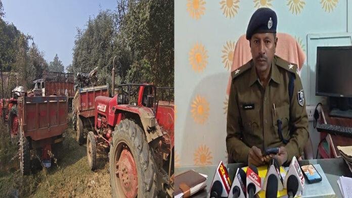 बालू माफियाओं के खिलाफ पुलिस की बड़ी कार्रवाई, 5 बालू लदे ट्रैक्टर व बाइक जब्त