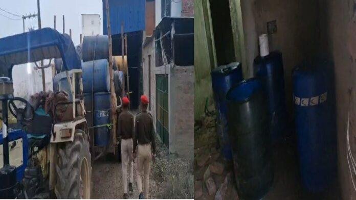 नकली तेल फैक्ट्री का भंडाफोड़ 3800 लीटर नकली तेल बरामद, एक हिरासत में