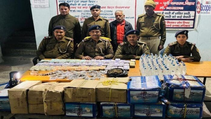 सूखे नशा के खिलाफ मोतिहारी पुलिस की कार्रवाई जारी, गांजा, नगद के साथ भारी मात्रा में शराब बरामद