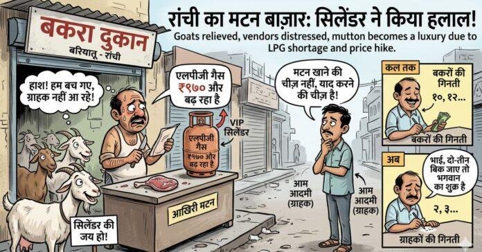 रांची में Gas Crisis का असर: महंगाई ने मटन बाजार को किया सूना, ग्राहकों की कमी पर कसाइयों का व्यंग