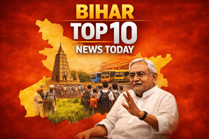 Bihar Top 10 News Today infographic by 22Scope featuring latest breaking news, Patna updates, and trending stories from across Bihar and North India.