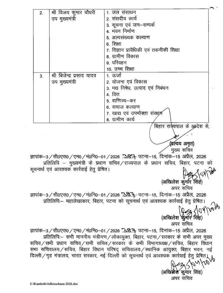 बिहार में मंत्रियों के विभागों का हुआ बंटवारा, सम्राट के पास 29, विजय 10 तो बिजेंद्र के पास 8 | 22Scope News Bihar Vibhag 2 22Scope News