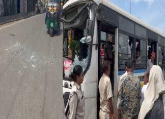 हमलावरों ने चालक, कंडक्टर व यात्रियों के साथ की मारपीट, छीने पैसे, फोड़ डाले बस के शीशे