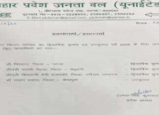 बिहार MLC चुनाव : JDU ने जारी की अपने उम्मीदवार की सूची