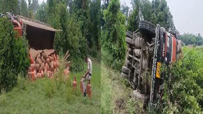 बड़ा हादसा टला, NH-31 पर गैस सिलेंडरों से लदा टैंकर पलटा, मची अफरा-तफरी