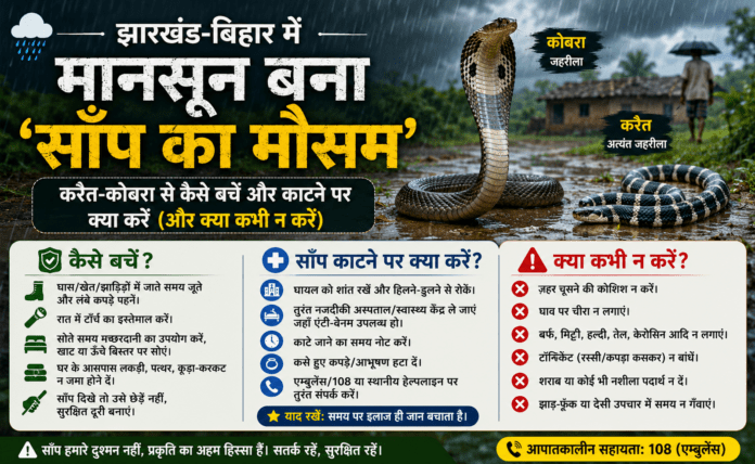 झारखंड-बिहार में मानसून बना 'साँप का मौसम': करैत और कोबरा से कैसे बचें, और काटने पर क्या करें