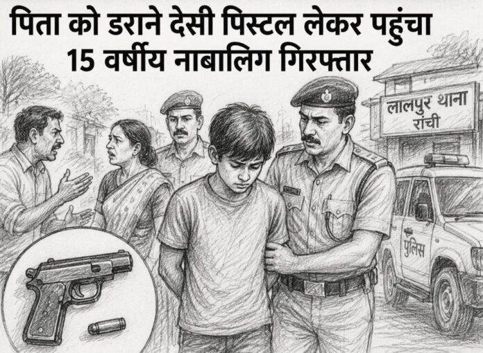 Ranchi Crime: पिता को डराने देसी पिस्टल लेकर पहुंचा 15 वर्षीय नाबालिग गिरफ्तार, पुलिस ने भेजा रिमांड होम