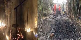 गैस से लगी भीषण आग, 2 घर जलकर खाक, किशोर सहित गाय व बछड़ा झुलसे