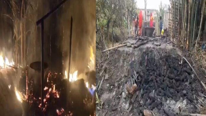 Betia Aag गैस से लगी भीषण आग, 2 घर जलकर खाक, किशोर सहित गाय व बछड़ा झुलसे