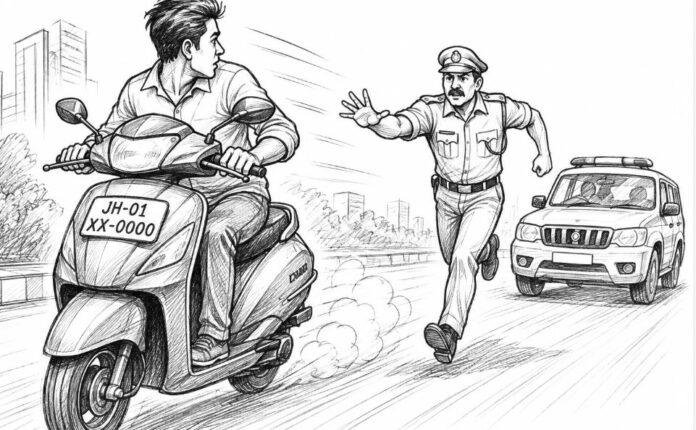 Ranchi Crime: फर्जी नंबर प्लेट लगाकर चला रहा था स्कूटी, पुलिस ने पकड़ा तो चालक फरार
