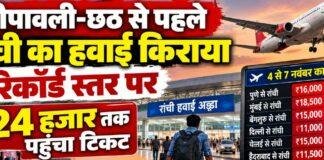 Diwali Flight Fare: दीपावली-छठ से पहले रांची का हवाई किराया रिकॉर्ड स्तर पर, 24 हजार तक पहुंचा टिकट