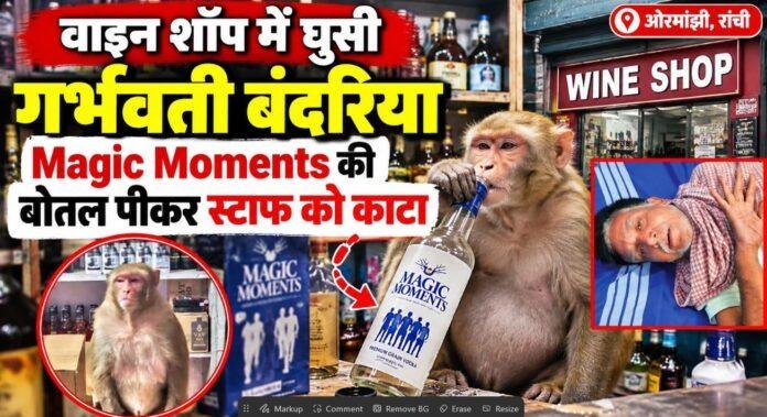 Ormanjhi News: वाइन शॉप में घुसी गर्भवती बंदरिया, Magic Moments की बोतल पीकर स्टाफ को काटा