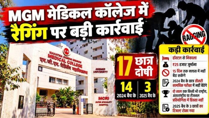 MGM Medical College: रैगिंग मामले में 17 छात्र दोषी, हॉस्टल से निकाला और ₹25 हजार जुर्माना